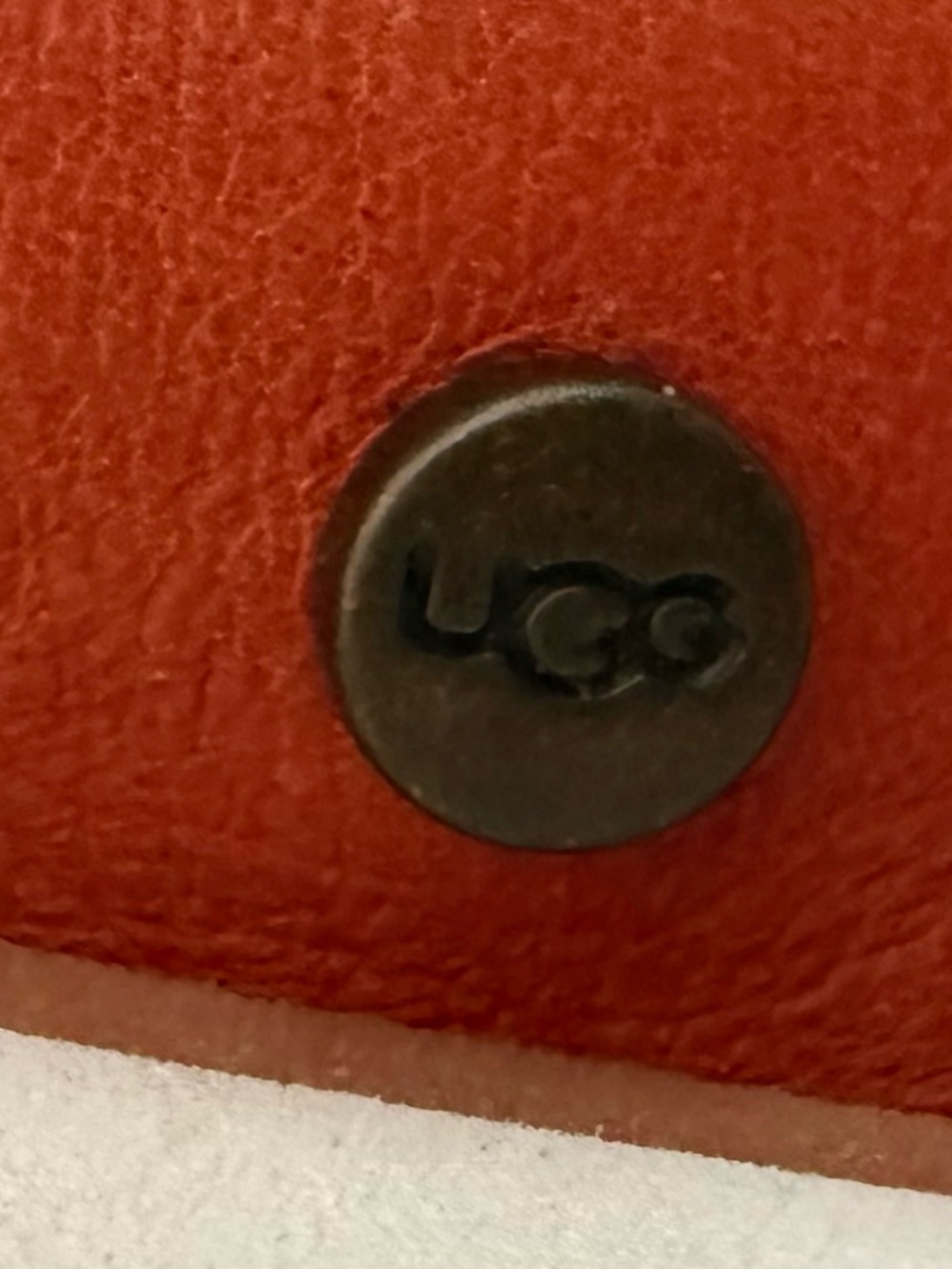 Leather slide sandals, UGG Kari, coral/orange colorway - Picture 3 of 6